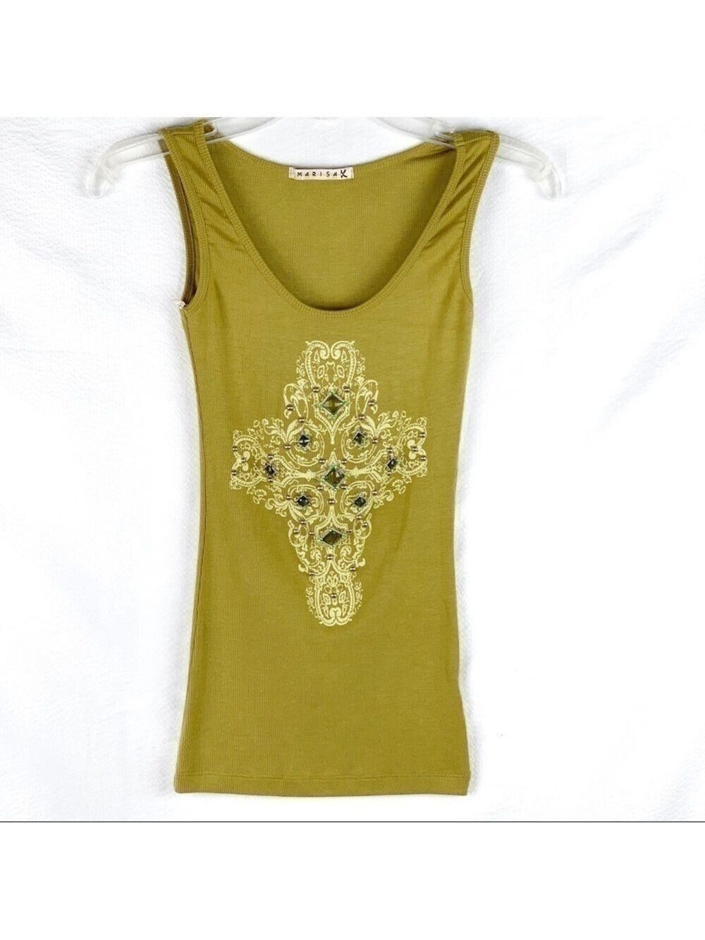 NEW-MARISA K Jeweled/Studded/Printed Green TankTop